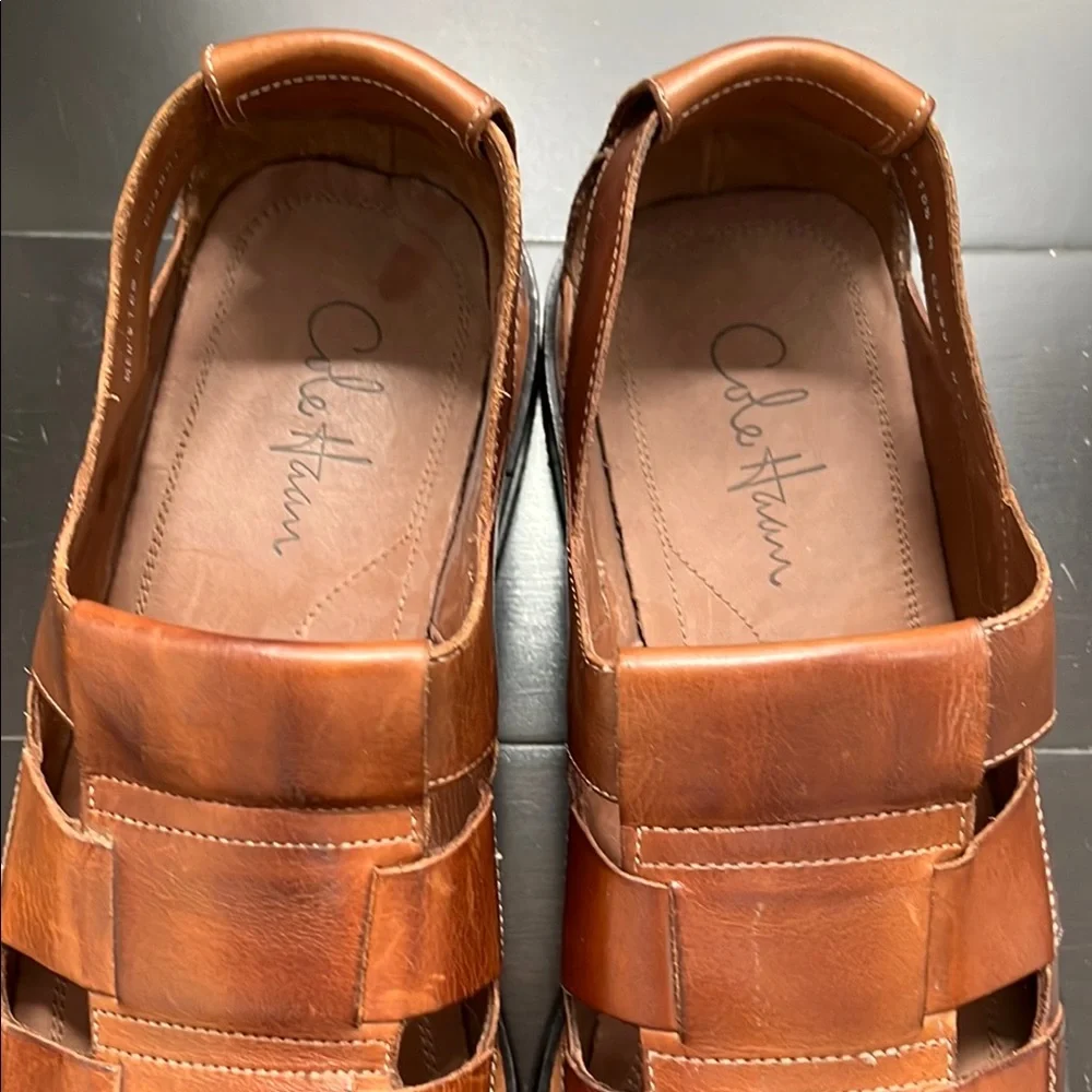 Cole Haan Slip On Sandals Men's Size 10.5 M Brown Leather Fisherman Huarache - Picture 4 of 13